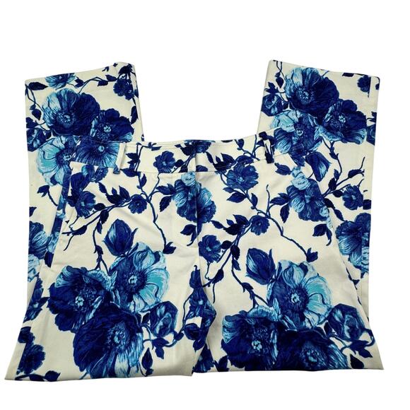 Tory Burch Kara Rosemont Blue Floral Cottage Garden Cropped Pants Women's Size 6 - Picture 4 of 9